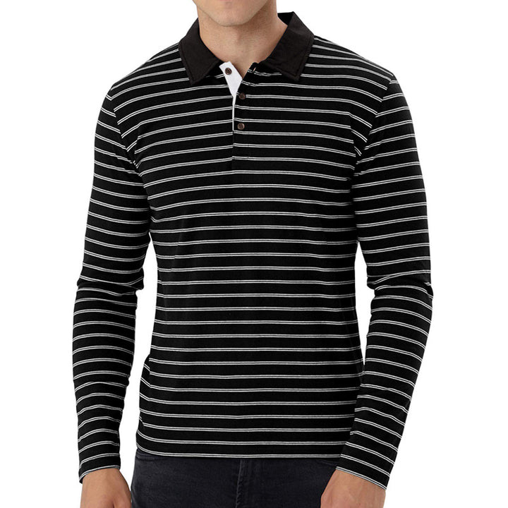 Herrer Langærmet Poloshirt med maritimt stribemønster og åndbare egenskaber Stilla