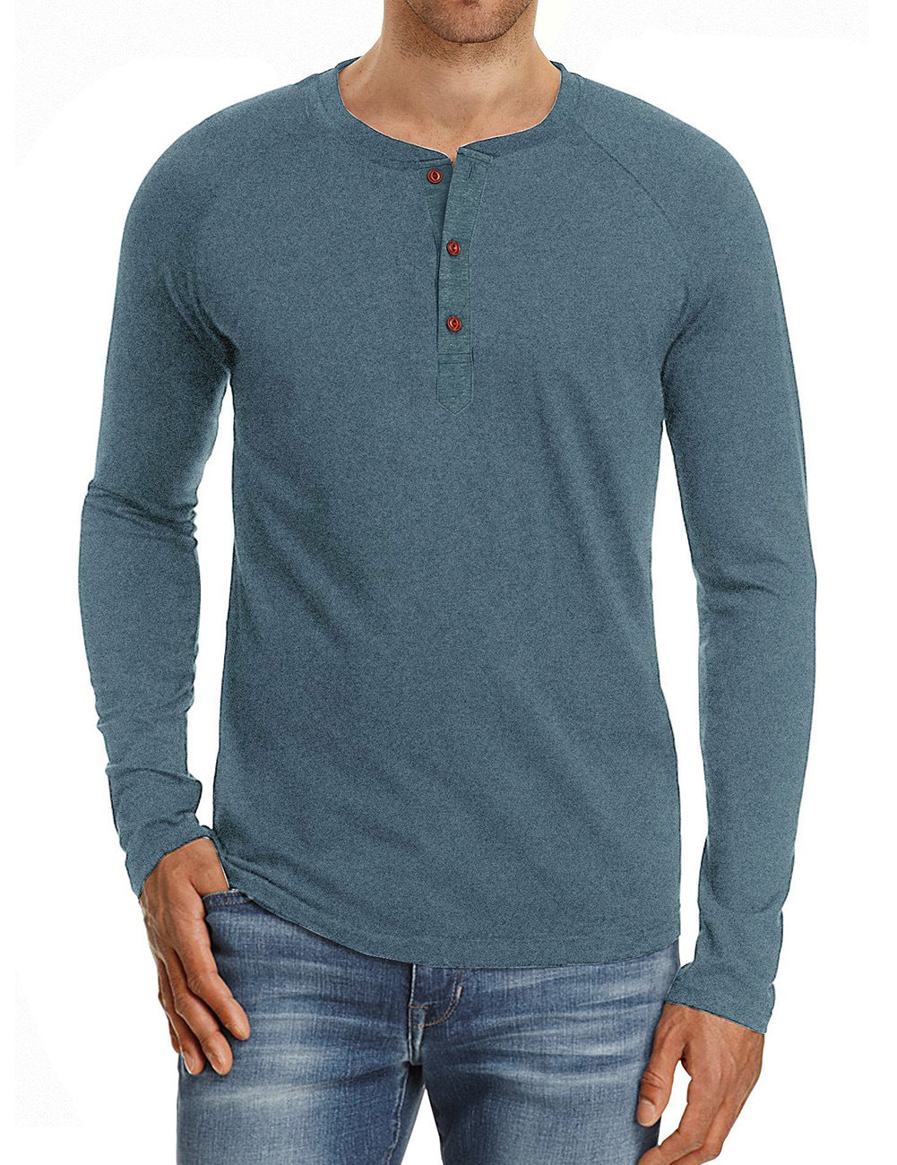 Herrer Langærmet Henley Shirt lavet af blød bomuldsblanding med moderne knapdesign Stilla