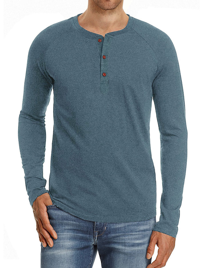 Herrer Langærmet Henley Shirt lavet af blød bomuldsblanding med moderne knapdesign Stilla