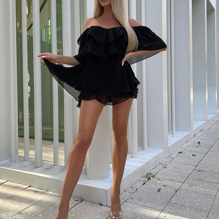 Dame Legende luftig Off-Shoulder-kjole med flæser Stilla
