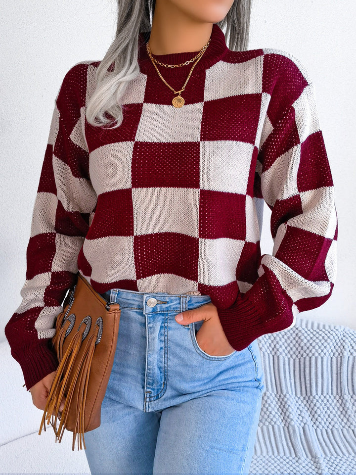 Stilla | Karo Sweater Med Lange Ærmer og Ståkrave