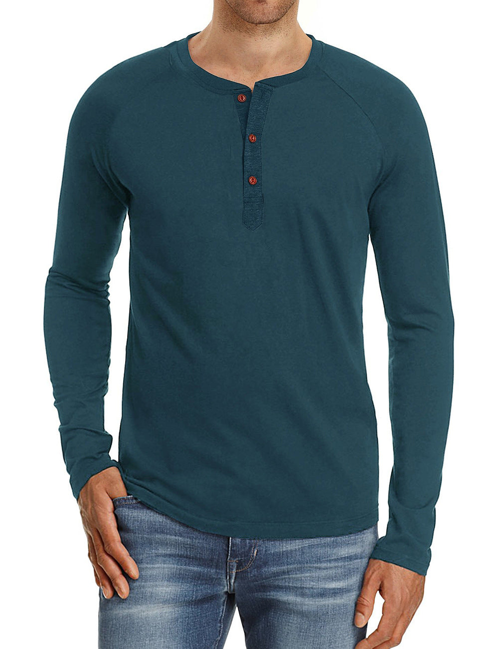 Herrer Langærmet Henley Shirt lavet af blød bomuldsblanding med moderne knapdesign Stilla
