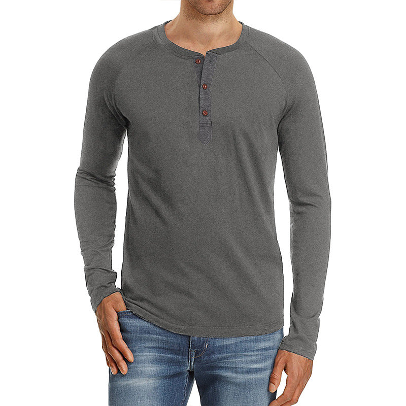 Herrer Langærmet Henley Shirt lavet af blød bomuldsblanding med moderne knapdesign Stilla