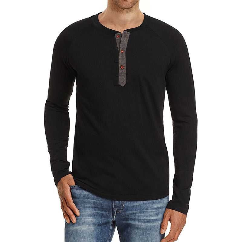 Herrer Langærmet Henley Shirt lavet af blød bomuldsblanding med moderne knapdesign Stilla