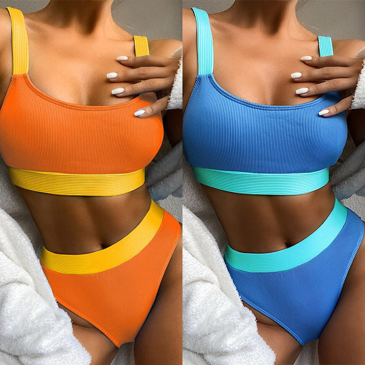 Dame bikini-sæt med moderne ribdesign og brede stropper Stilla