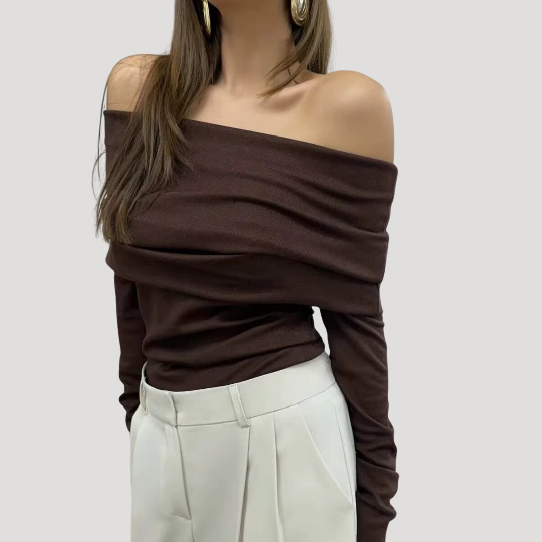 Stilla | Off Shoulder Draperet Langærmet Top