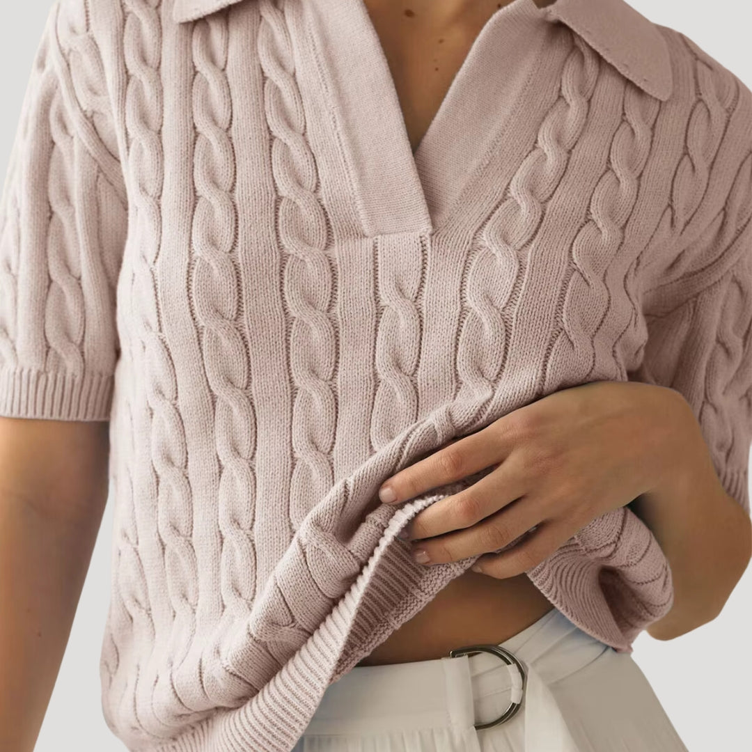 Stilla | Cable Knit Polo Kortærmet Trøje