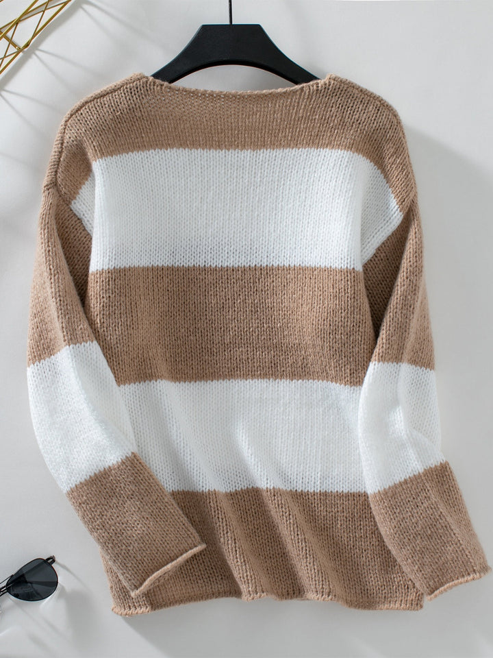 Stilla | V-udskæring Pullover Farveblok Med Lange Ærmer