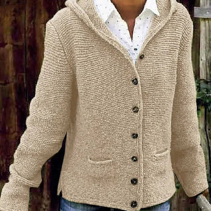 Stilla | langærmet cardigan med hætte og knapper
