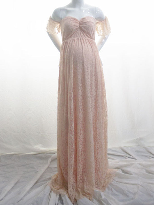 Stilla | Kjole Til Gravide for Photoshoot Evening Gown Pregnant With Train in Pink Lace