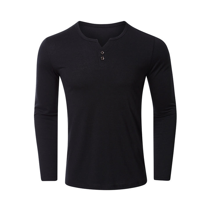 Herrer Langærmet-Henley Skjorte med klassiske knapper og moderne snit Stilla