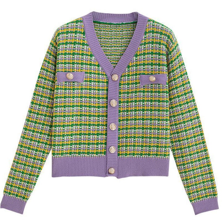 Kvindernes fashionable cardigan med trendy ternet mønster og shiny knapper Stilla