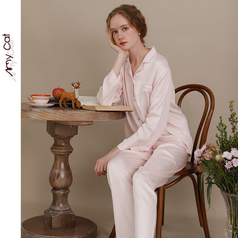 Dame Satin Pyjamas Sæt med elegante knapper og luftig pasform Stilla