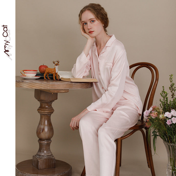 Dame Satin Pyjamas Sæt med elegante knapper og luftig pasform Stilla