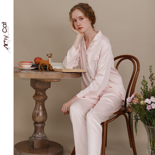 Dame Satin Pyjamas Sæt med elegante knapper og luftig pasform Stilla
