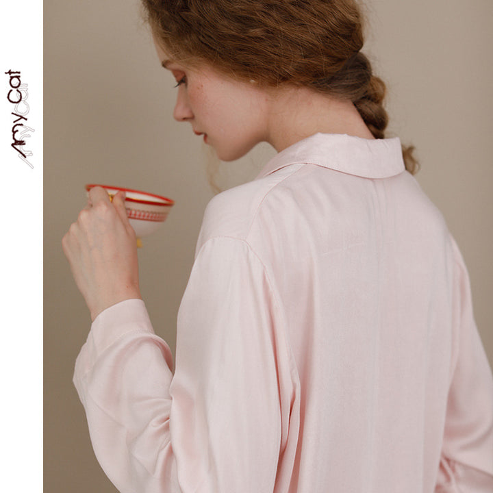 Dame Satin Pyjamas Sæt med elegante knapper og luftig pasform Stilla