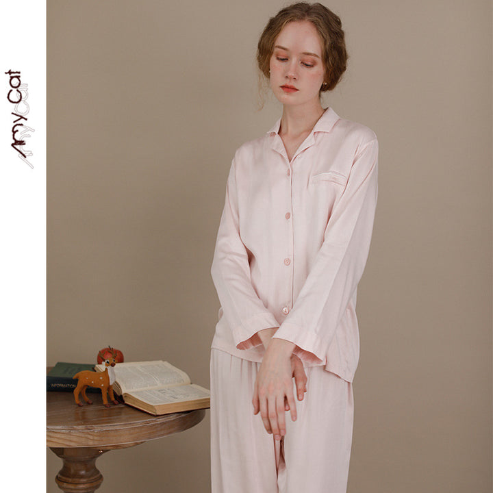 Dame Satin Pyjamas Sæt med elegante knapper og luftig pasform Stilla