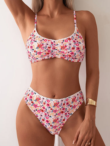 Stilla | Dame Bikini Sæt Med Blomster Todelt Badetøj Med Højt Talje Og Justerbar Mulighed