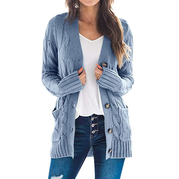Kvindernes chunky strikkede cardigan med store knapper og praktiske lommer Stilla