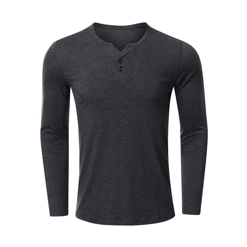 Herrer Langærmet-Henley Skjorte med klassiske knapper og moderne snit Stilla