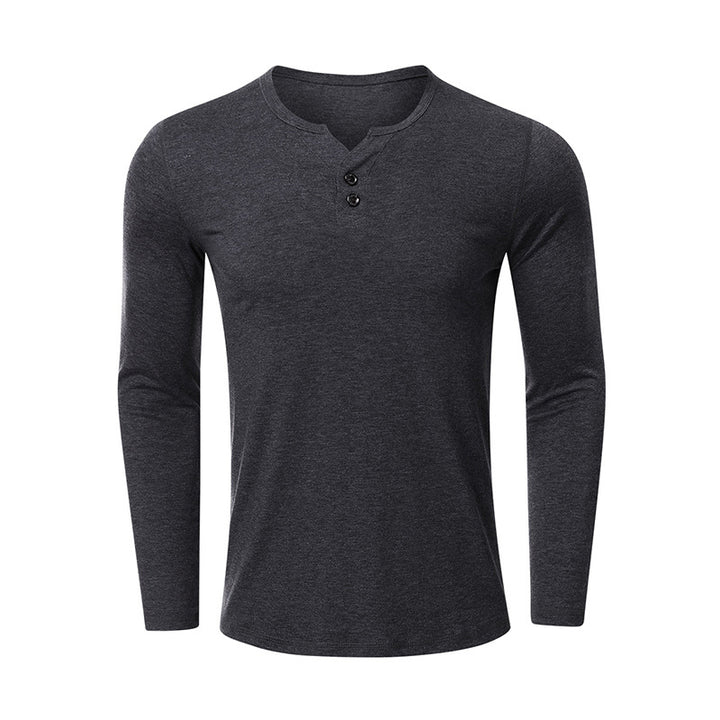 Herrer Langærmet-Henley Skjorte med klassiske knapper og moderne snit Stilla