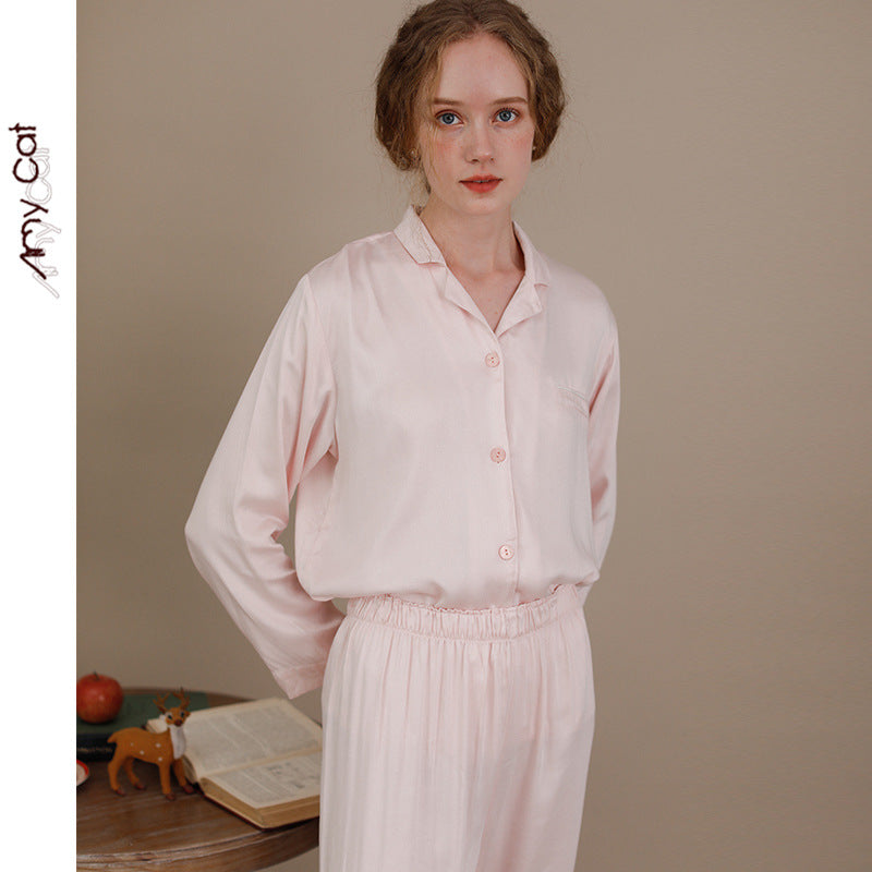 Dame Satin Pyjamas Sæt med elegante knapper og luftig pasform Stilla