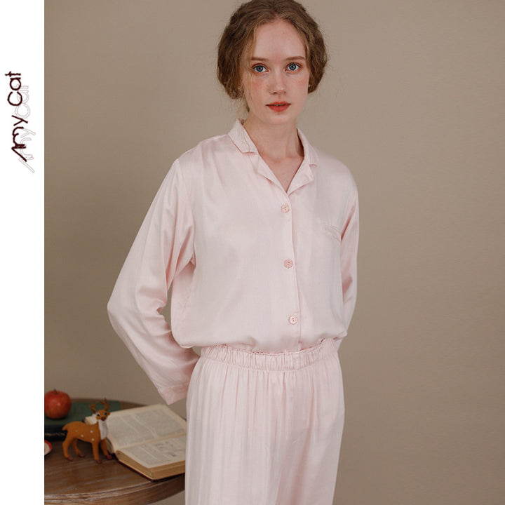 Dame Satin Pyjamas Sæt med elegante knapper og luftig pasform Stilla