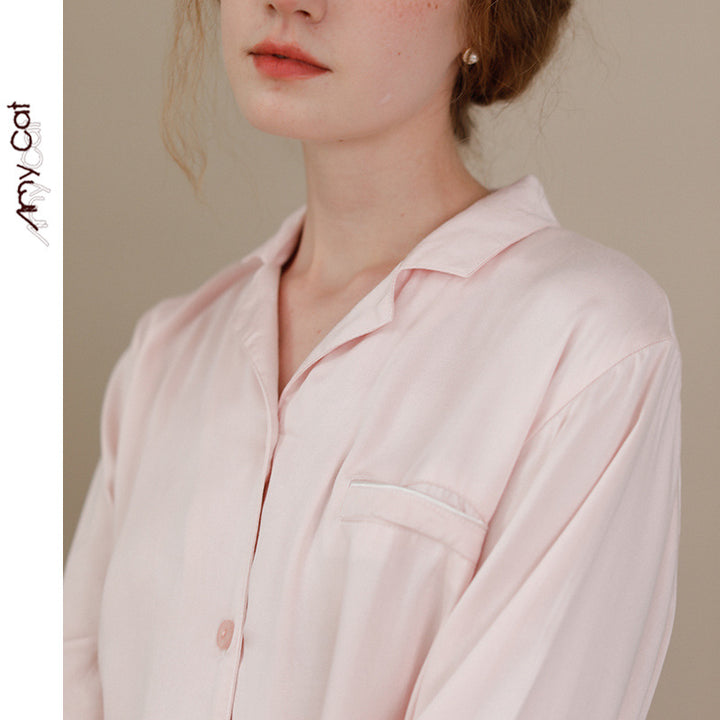 Dame Satin Pyjamas Sæt med elegante knapper og luftig pasform Stilla