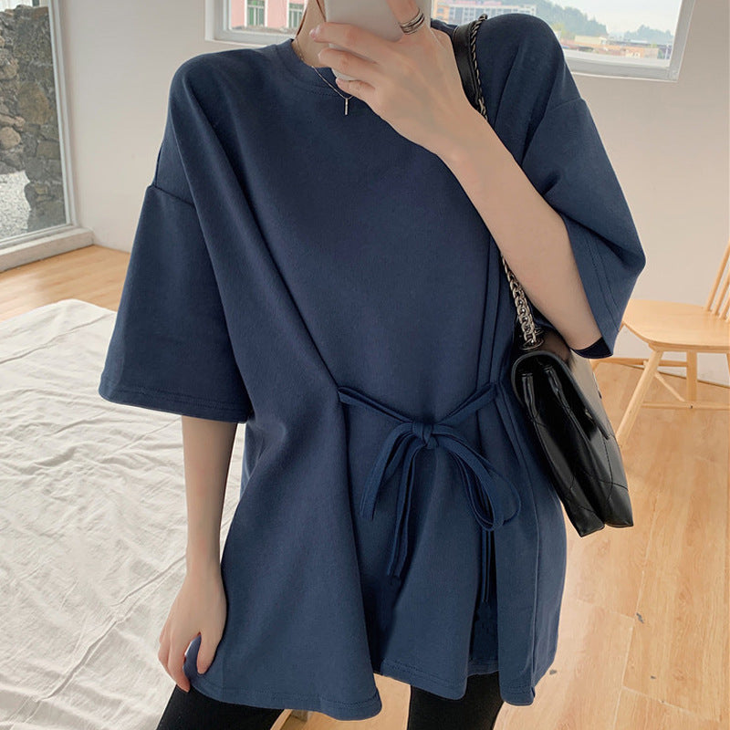 Femme Casual Krawatten-Front Tunika Top Stilla