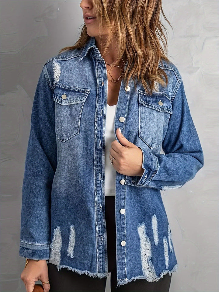Stilla | Denimjakke Med Riflede Huller På Reverserne