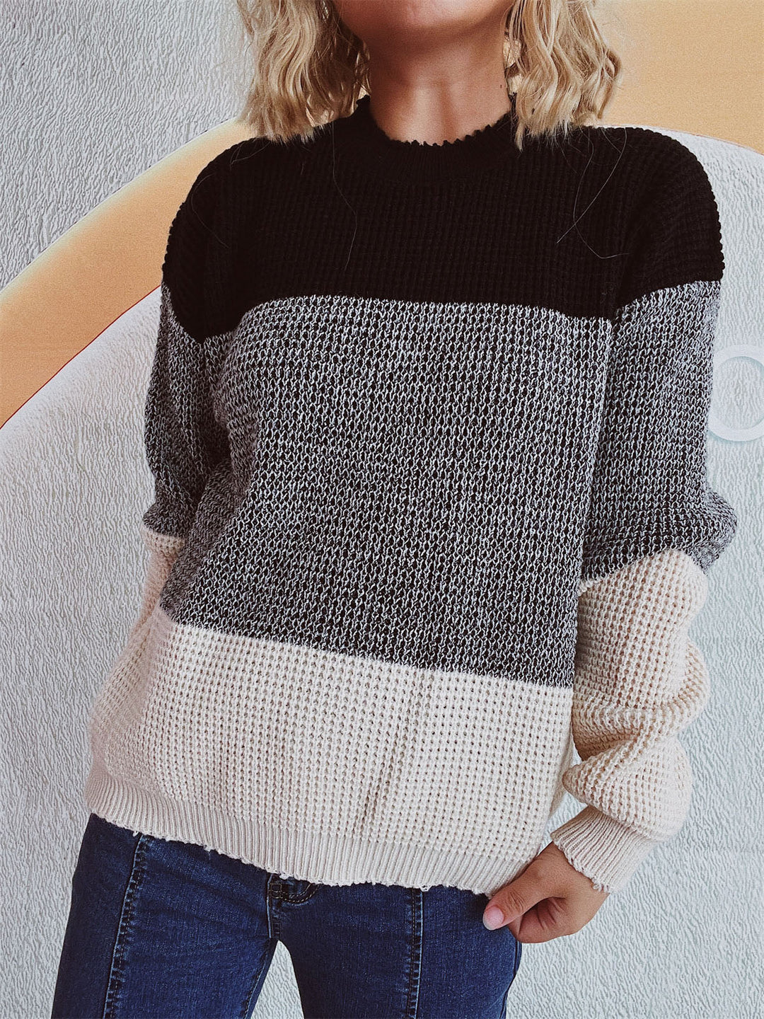 Stilla | Pullover med lange ærmer og farveblok design