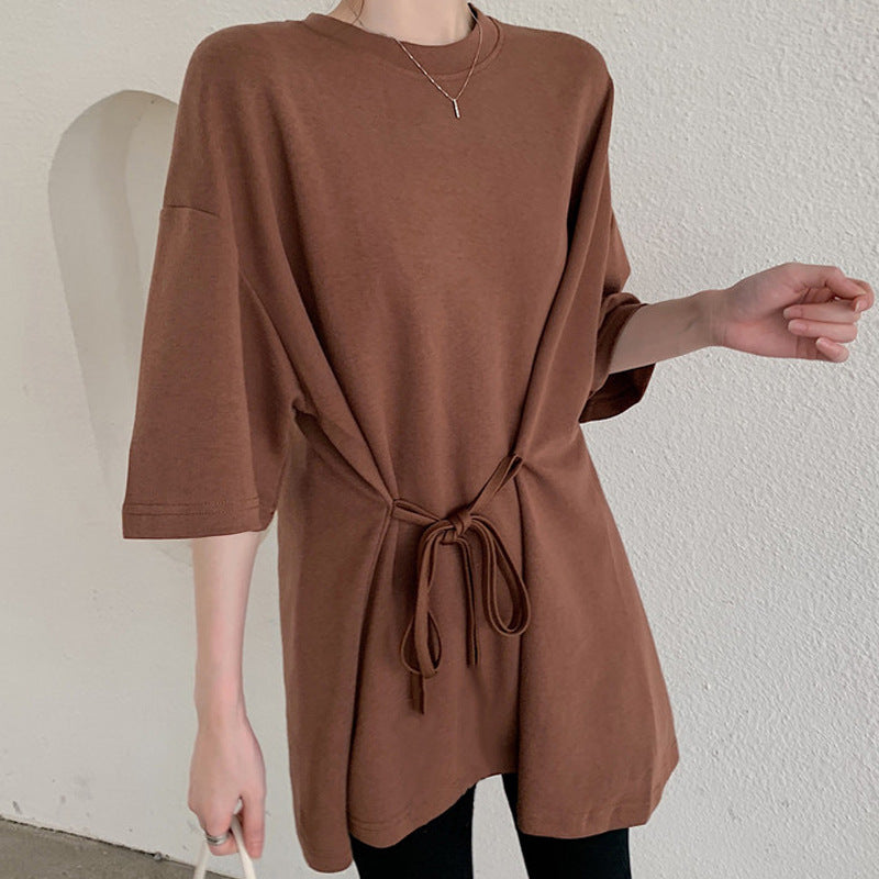 Femme Casual Krawatten-Front Tunika Top Stilla