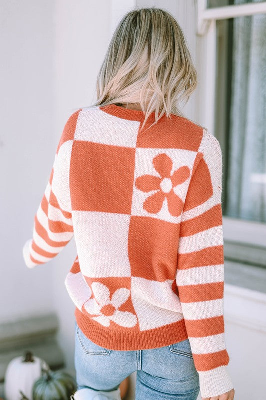 Stilla | Bluse med blomstertern og stribede ærmer