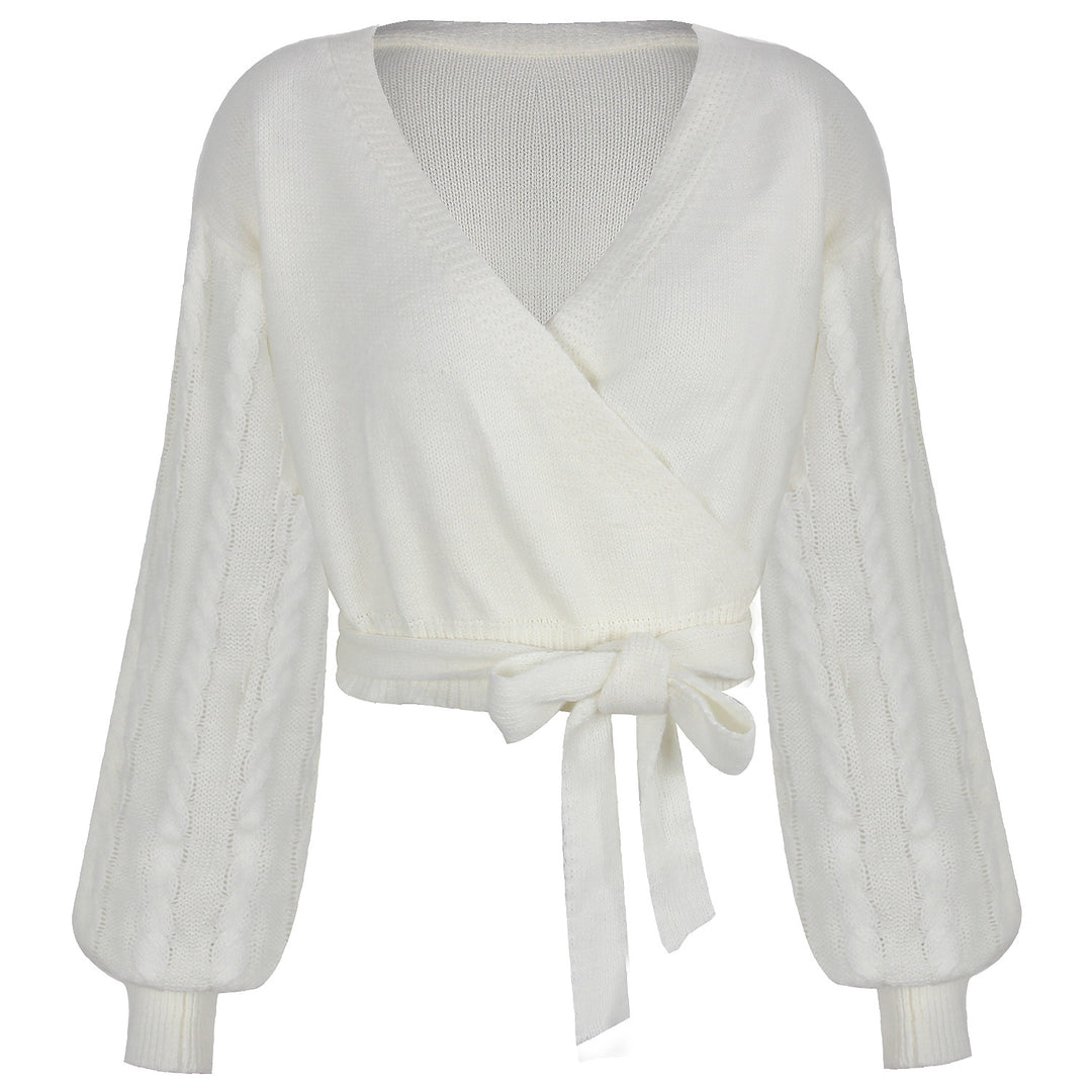 Dame Elegant Wickelpullover med flæsedetaljer og bindedetaljer Stilla