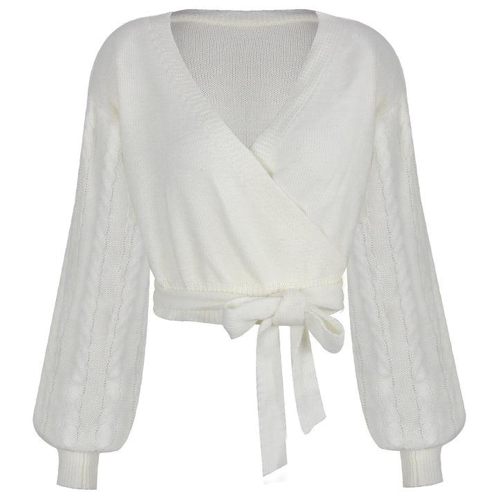 Dame Elegant Wickelpullover med flæsedetaljer og bindedetaljer Stilla