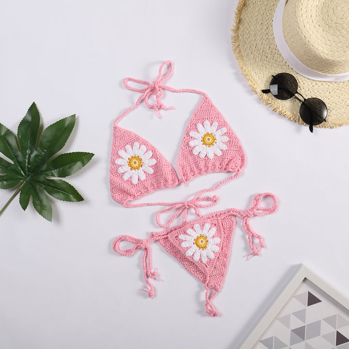 Dame hækle-bikini-sæt med florale applikationer Stilla