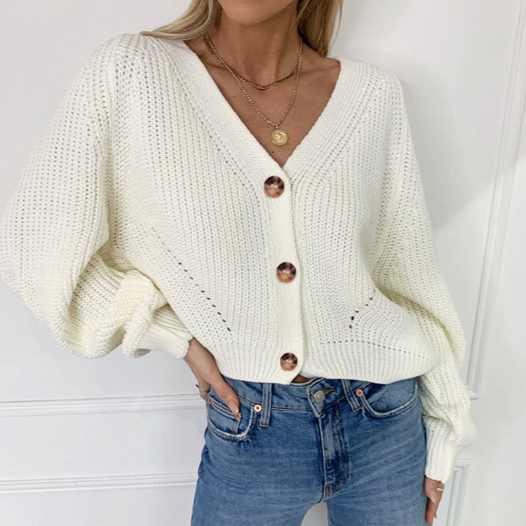 Femme Chunky V-Udskæring Knap Cardigan Stilla