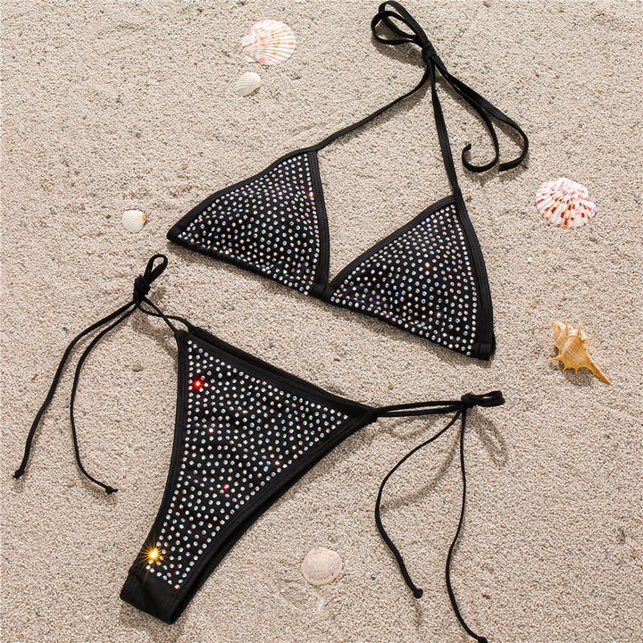 Dame triangel-bikini-sæt med funkende strass-detaljer og justerbare stropper Stilla