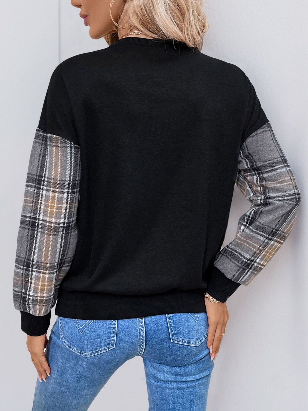 Stilla | Sweatshirt Med Rund Halsudskæring, Lange Ærmer og Ternet Mønster Perfee