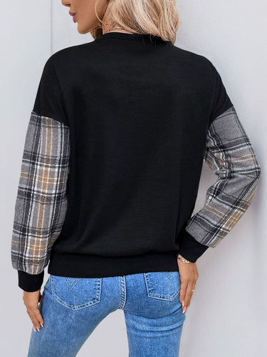 Stilla | Sweatshirt Med Rund Halsudskæring, Lange Ærmer og Ternet Mønster Perfee