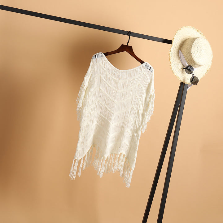 Damer luftig hæklede strandponcho med frynser og elegant design Skovae