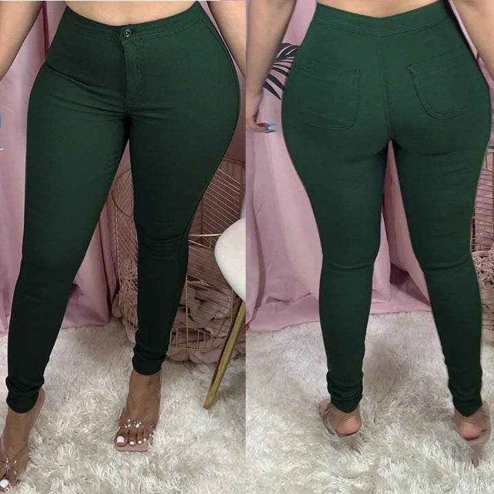 Dame højtaljede Slim-Fit Leggings med knaplukning og elastisk talje Stilla