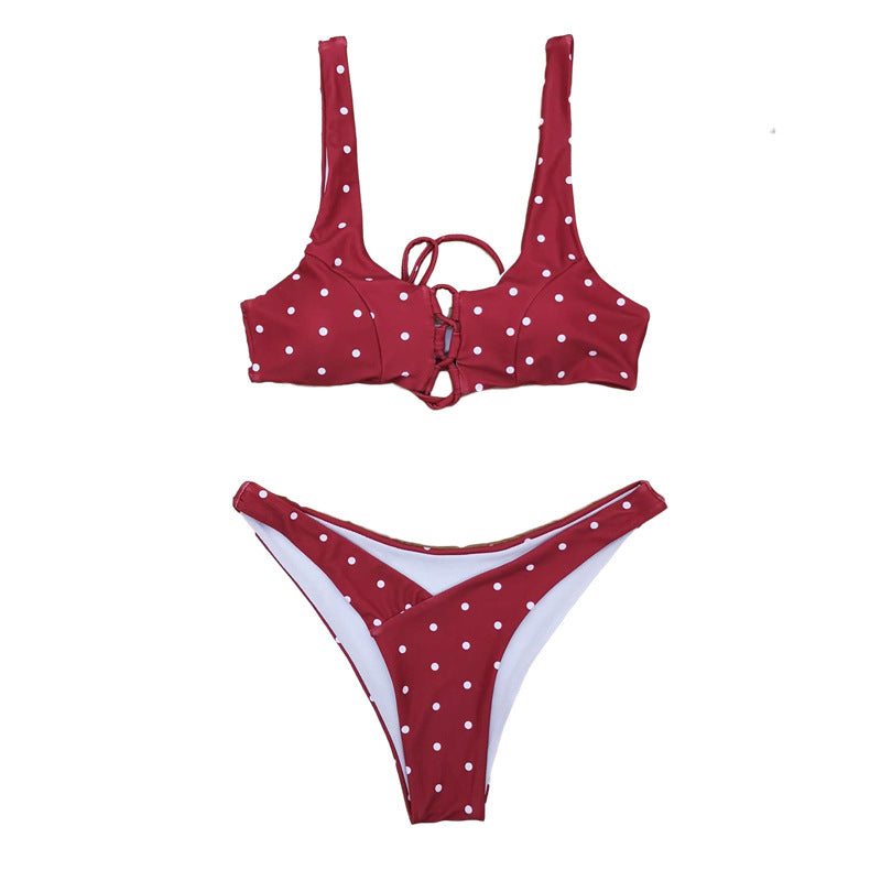 Dame Triangel-Bikini med legende prikkedesign og justerbart strop-system Skovae