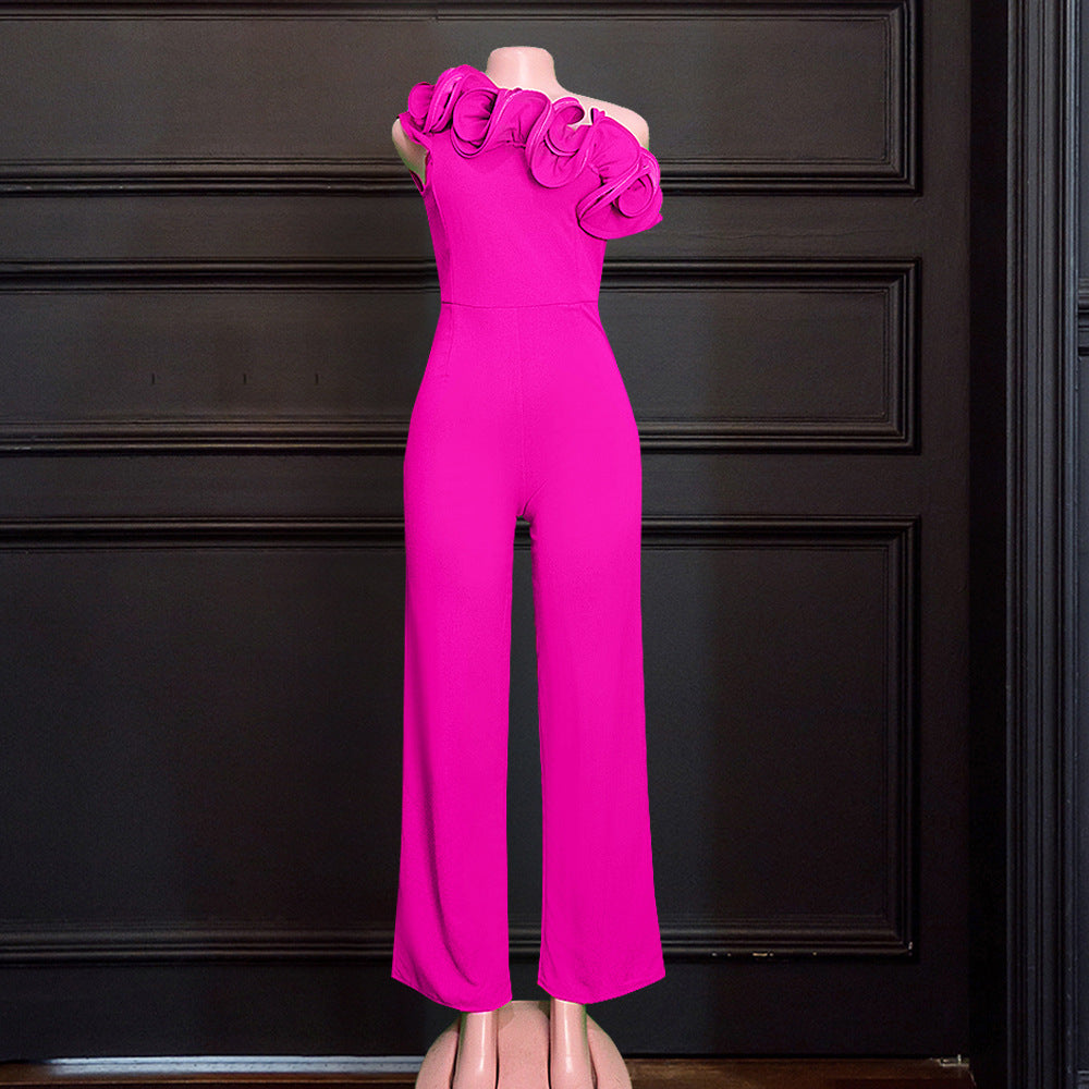 Dame ensidig jumpsuit med elegante flæser Skovae