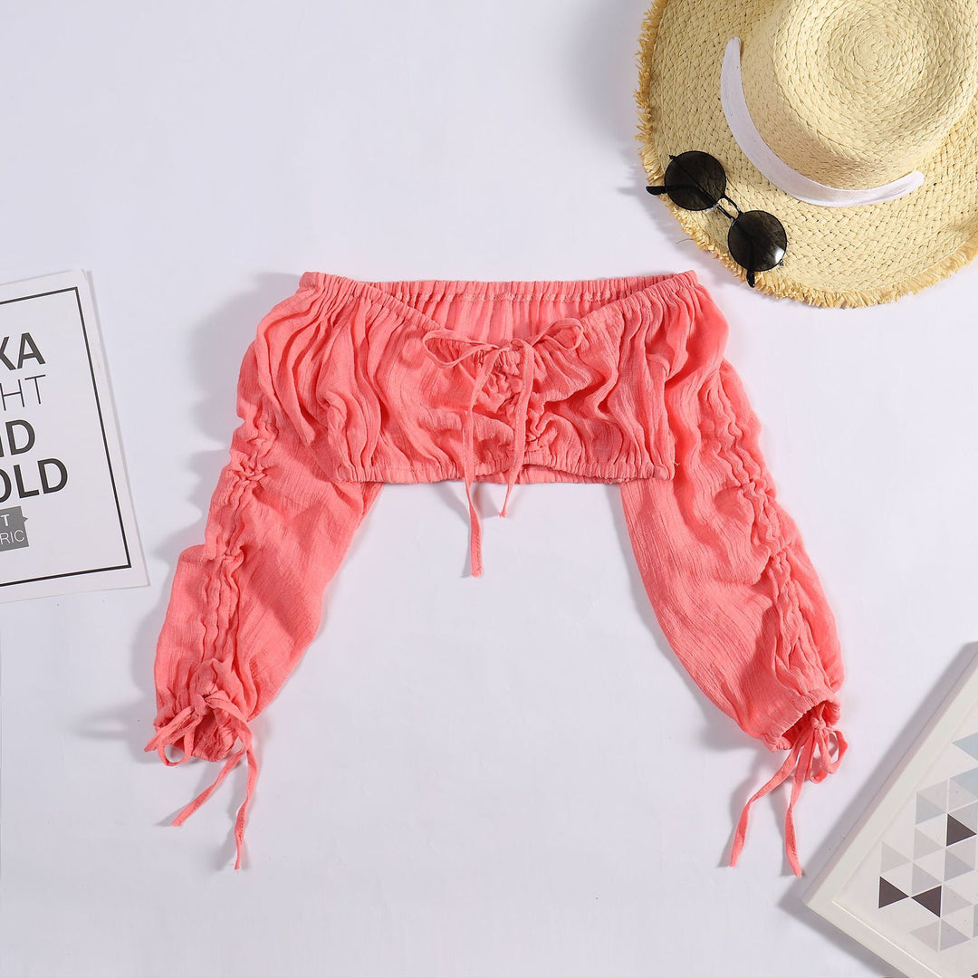 Dame Off-Shoulder Bluse med Rynke og Snortræk Stilla