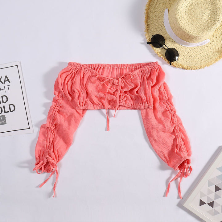 Dame Off-Shoulder Bluse med Rynke og Snortræk Stilla