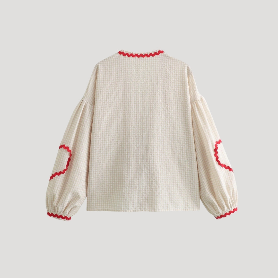Stilla | Gingham Bånd Front Strikketrøje Med Hjerte Detaljer