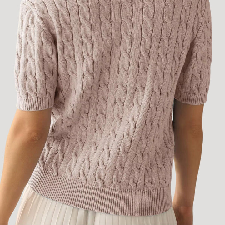 Stilla | Cable Knit Polo Kortærmet Trøje