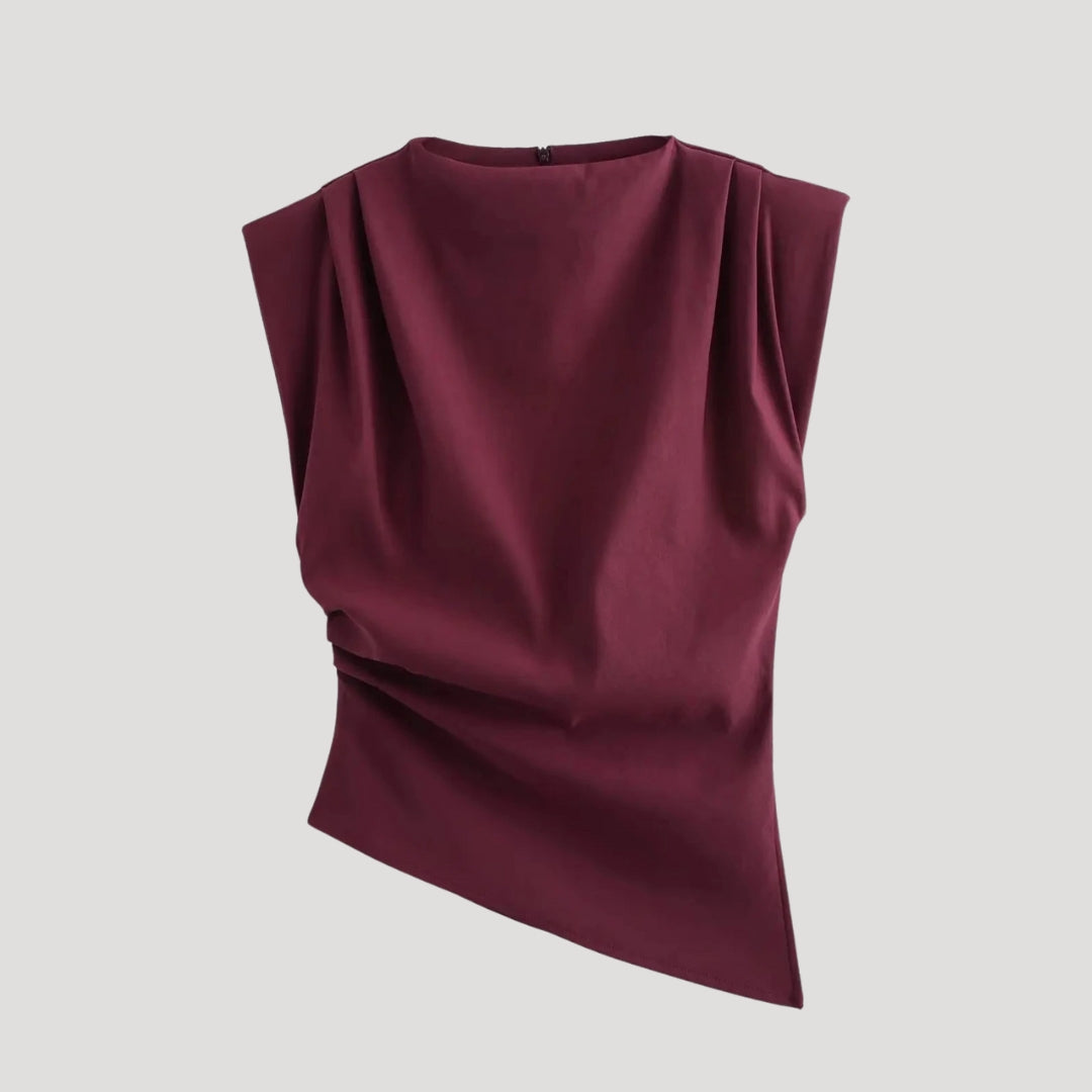Stilla | Asymmetrisk Draperet Ærmeløs Bluse