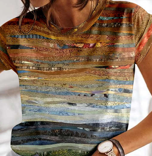 Stilla | Sommer Tjekket T-shirt Til Kvinder O-Udskæring Design